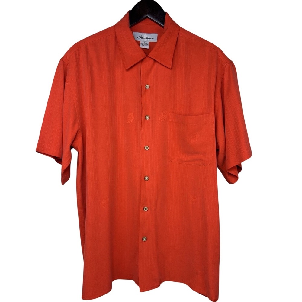 Bamboa Oklahoma State Cowboys OSU 100% Silk Camp Shirt Orange Jacquard Men's L